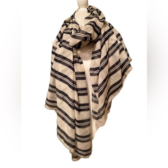 Black & Grey Striped Scarf 75”X42” - Picture 1 of 7